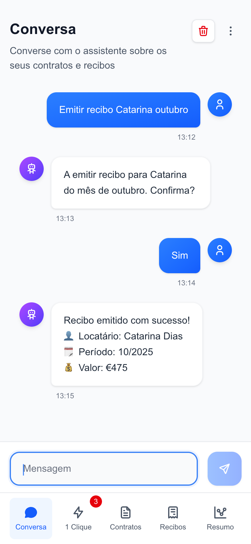 AutoRecibo Web App - Chat com o assistente AI